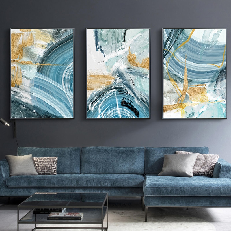 Modern Abstract Canvas Painting Poster Prints for Living Room Blue ...