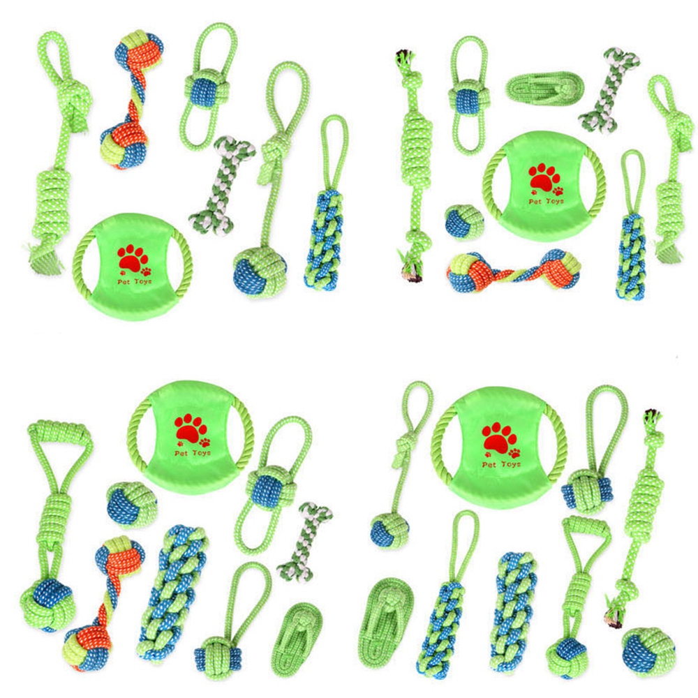 SUYOU High Quality Pet Dog Toys Green Chew Molar Toy Puppy Outdoor Traning Funny Tool Braided Ropes Durable Cotton Ball Teeth Clean Rope #9