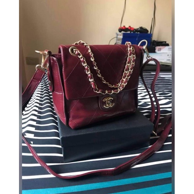 Chanel] 2-way Sling Bag in Maroon/Army Green | Shopee Philippines