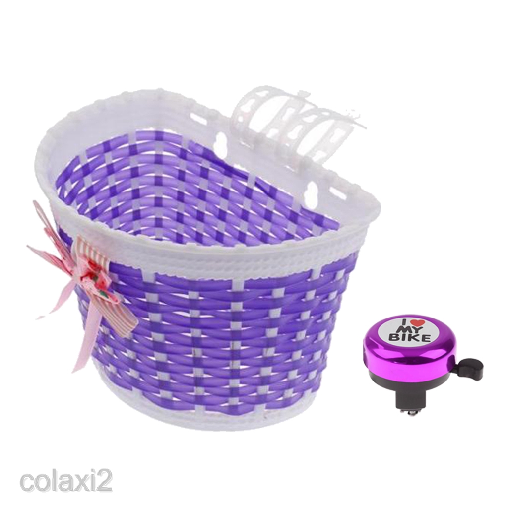 purple bike with basket