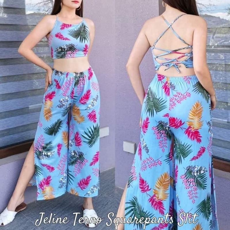 Jeline Backless Squarepants, blouse,pants,ternohan | Shopee Philippines