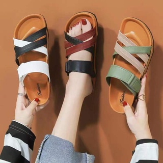 ❄ST&SATKorean Sandals Flat Slippers Cross Strap Velcro (add 2 size bigger)❀