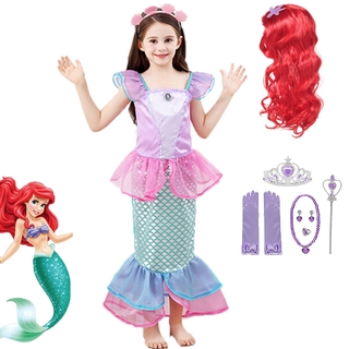 The Little Girls Mermaid Princess Dress Costume Wig Tiara Wand 18M-12T 