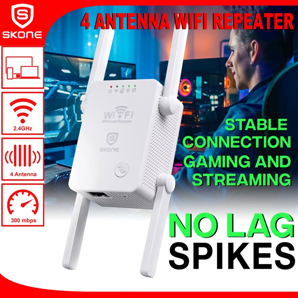 Wireless WiFi Repeater Extender 4 Antenna 2.4G 300Mbps High Speed