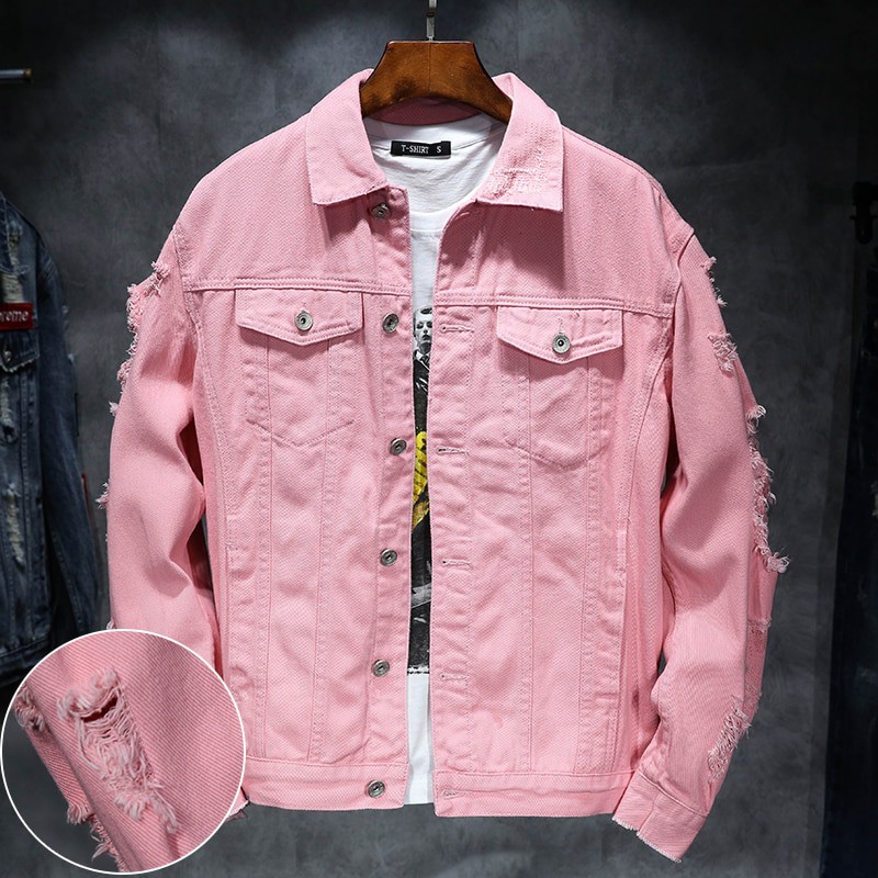 Wholesale Denim Jacket Men Ripped Holes 