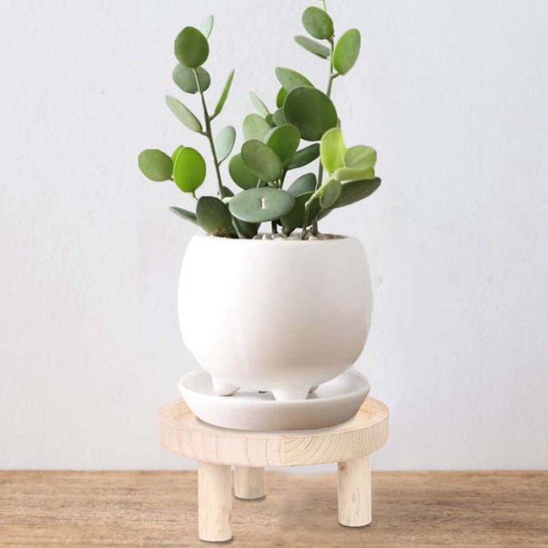 2Pcs Mini Wooden Stool Display Stand, Round Wooden Flower Stool Display Stand, for Indoor Outdoor Home Garden Decor