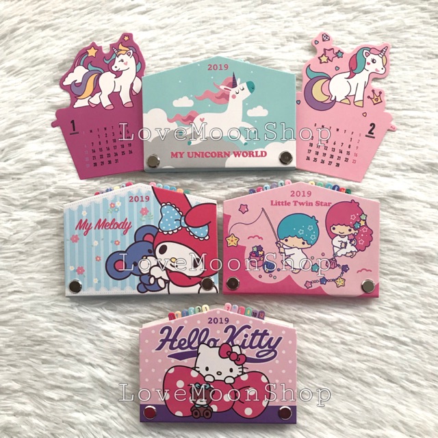 2019 Pull Up Desktop Calendar Unicorn Hello Kitty Little Twin