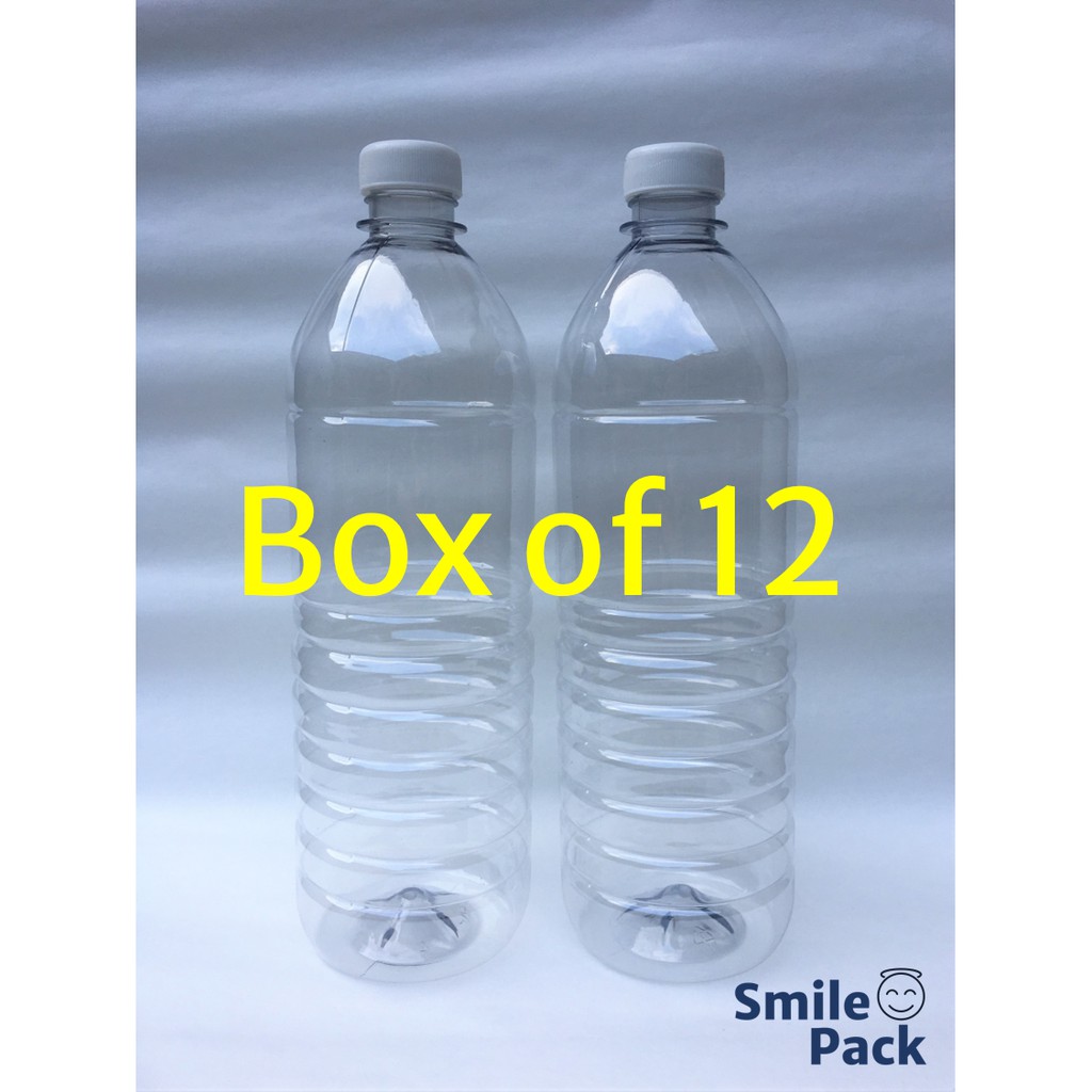 PET Plastic Bottle with Caps 1 liter BOX of 12 pcs (1L 1000 ml for