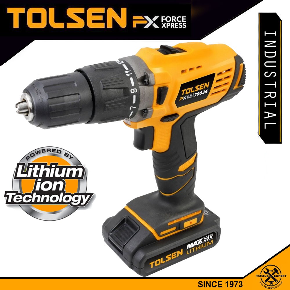Tolsen Industrial LIION Cordless Drill with Impact Function 79034 Shopee Philippines