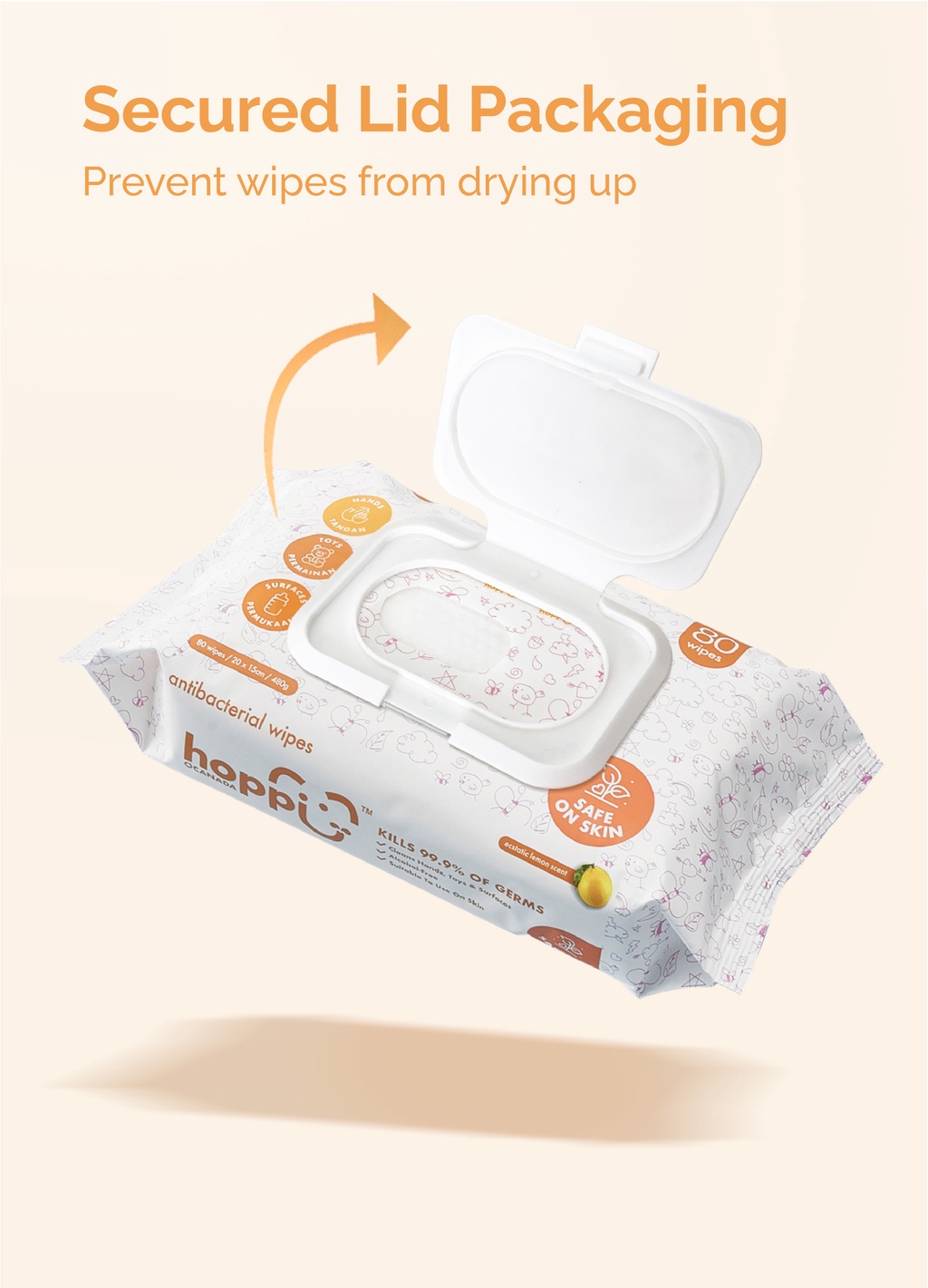 Hoppi Premium Soft and Thick Antibacterial Wipes/Baby Wipes/Wet Wipes