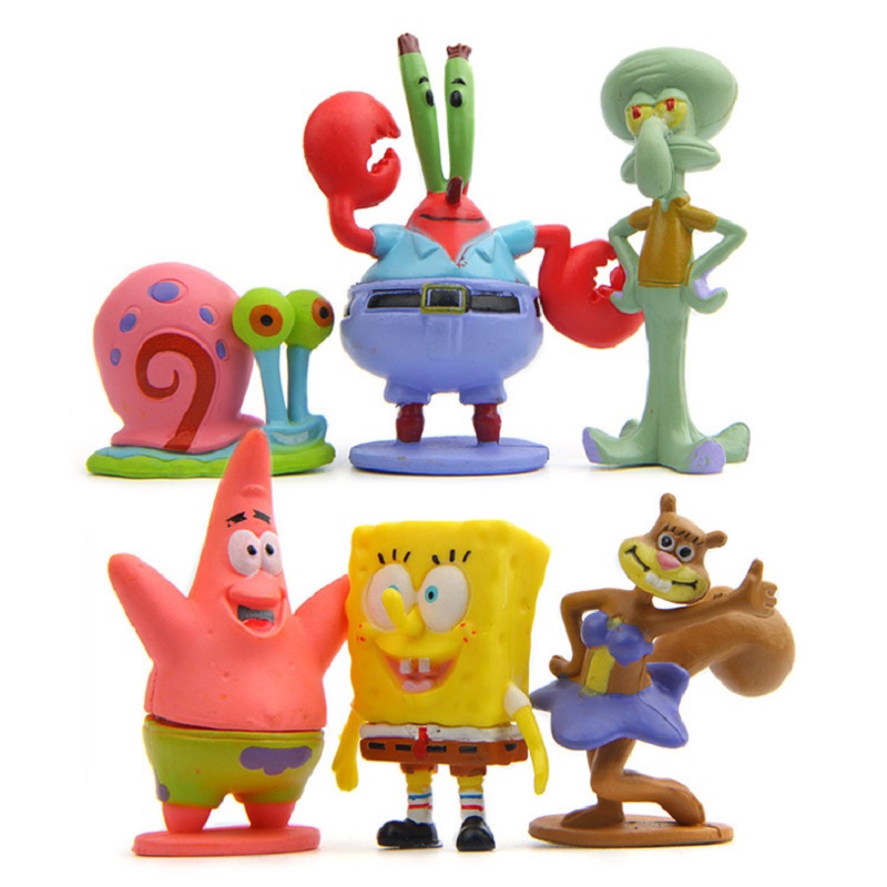 6pcs Set Pvc Cute Cartoon Spongebob Figure Aquarium Ornament Home