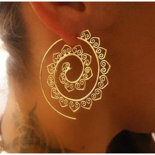 Brass Earrings Gypsy Hoop Earrings Brass Tribal Earrings Ethnic Earrings Spiral Earrings Boho Earrings Festival Jewelry.
