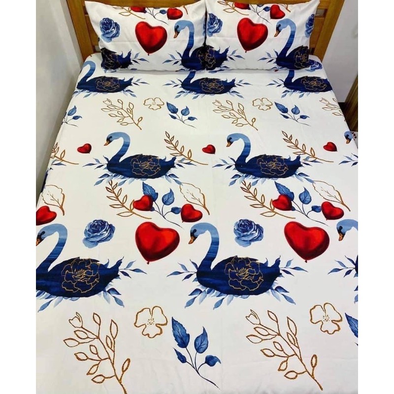 SINGLE SIZE Heart Swan Premium Canadian Bedsheet 3in1 Set Shopee