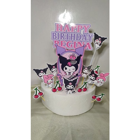 customized photo printed cake toppers Kuromi pink and violet themed