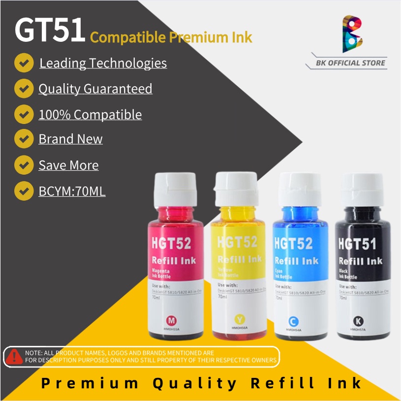 GT51 GT52 GT53 Refill ink For HP Deskjet GT5800 Series HP Tank 300 400