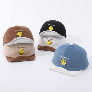 Baseball Cap Cute Smiling Face Children Babies Autumn Winter Corduroy Quilted Soft Eaves Cap #1