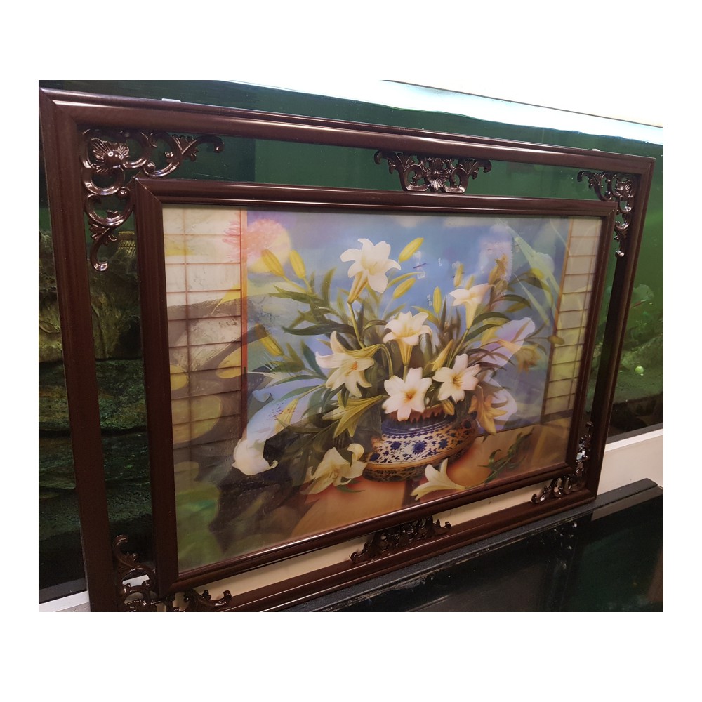 3D White Lily Tulip Flowers Wall Decor with Wood Frame 53cm x 73cm