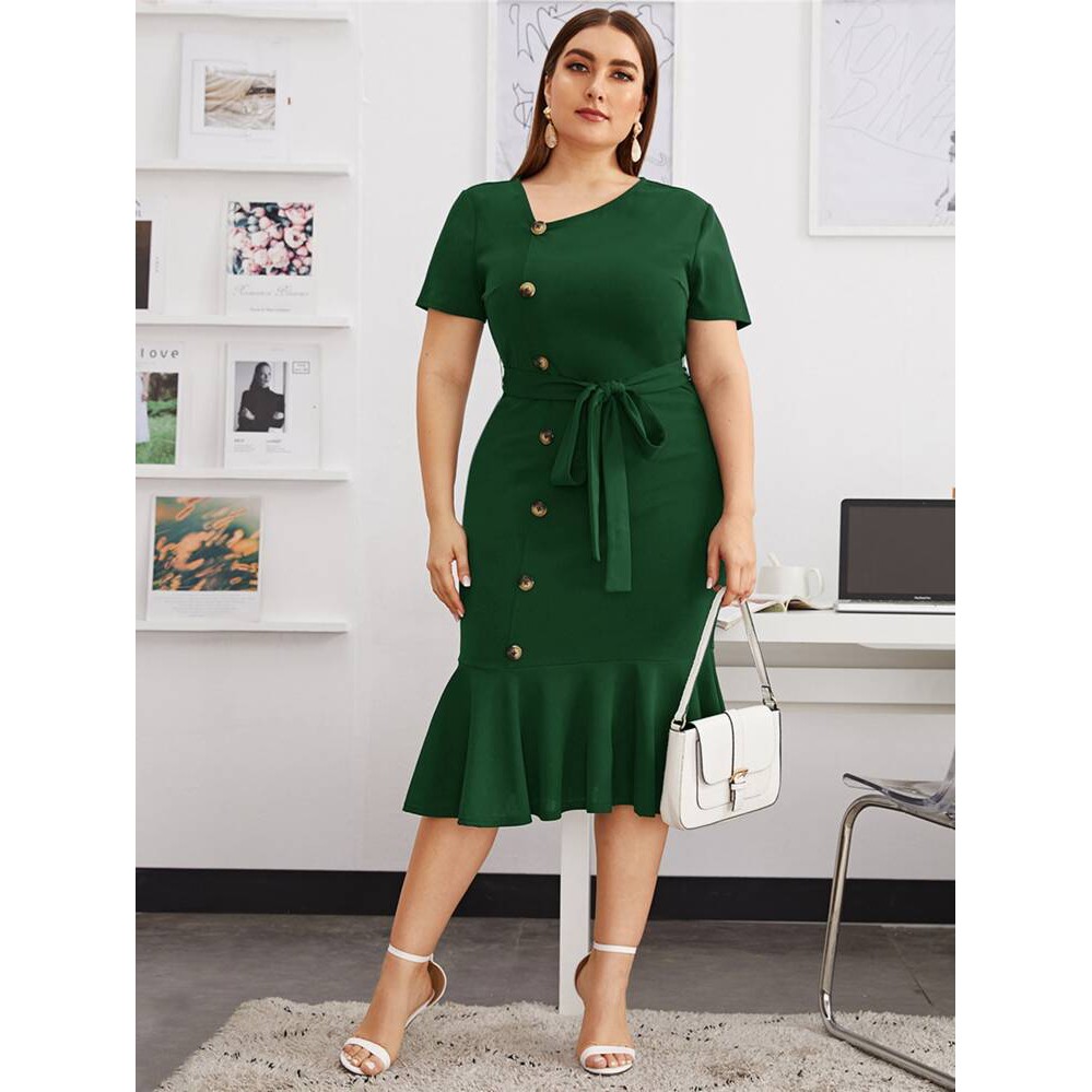 shopee green dress Semi-Formal Forest Green Slip Dress with Slit main image 1