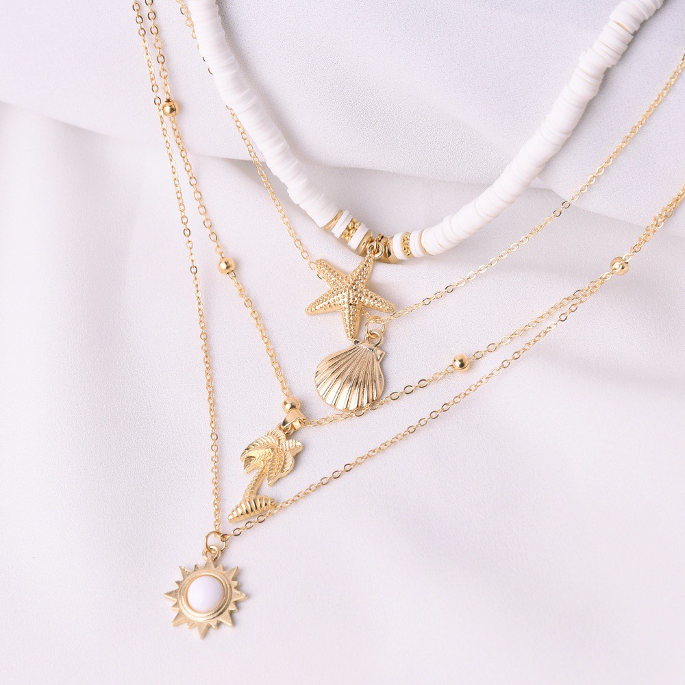 Boho Multilayer Shell Aloha Letter Pendant Necklace Clavicle Chain Jewelry