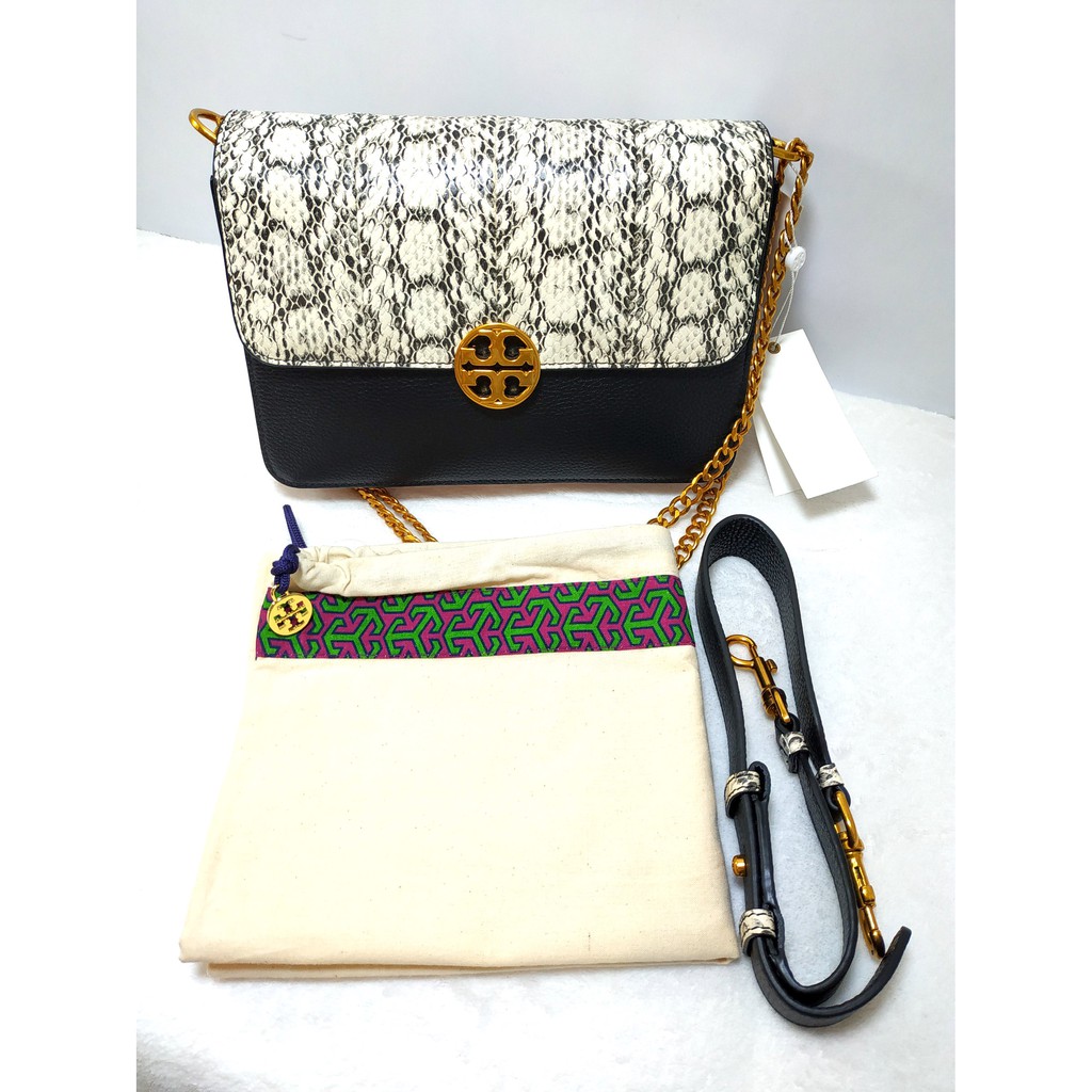 Authentic Tory Burch Chelsea Leather Convertible Shoulder & Sling Bag -  Snakeskin / Black / Pink | Shopee Philippines