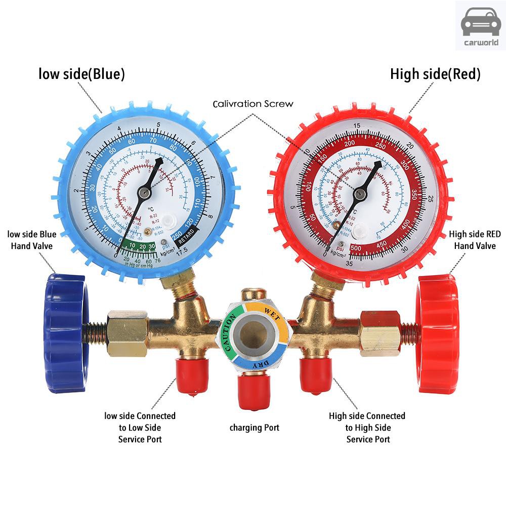 3 Way Refrigerant Gauge AC Diagnostic Manifold Freon Gauge Set for
