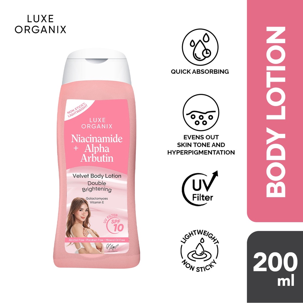 LUXE ORGANIX Niacinamide Alpha Arbutin Velvet Body Lotion SPF10 200ml Shopee Philippines
