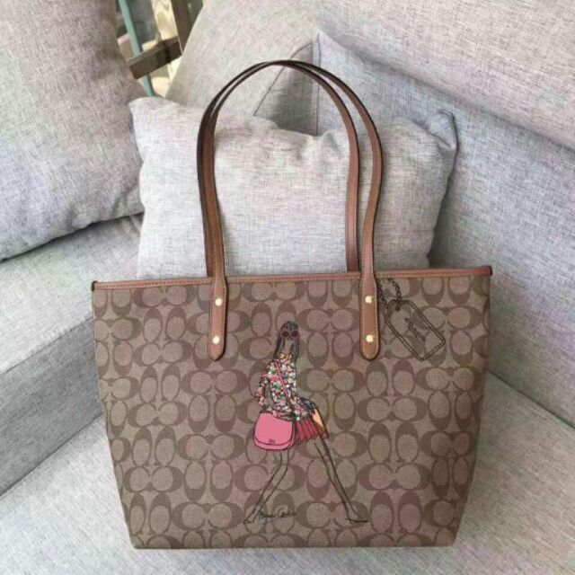 coach signature zip tote shoulder handbag