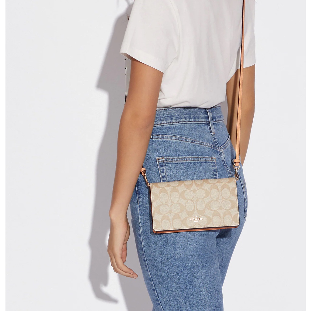 Coach Anna Foldover Crossbody Clutch In Signature Canvas Shopee