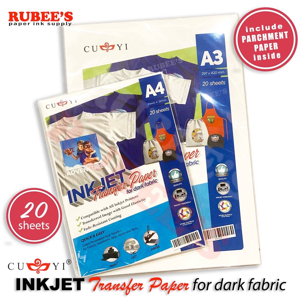 CUYI Inkjet Transfer Paper A4 / A3 For Dark Fabric (20 sheets/pack