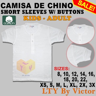 3PCS CAMISA DE CHINO SHORT SLEEVES COTTON KIDS 2 ADULT WHITE BUTTONS JEWEL KAMISA 1PC shortsleeves