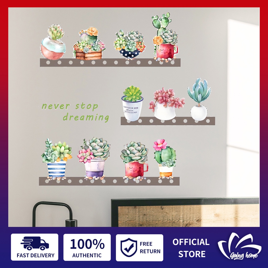 Succulents Wall Stickers Potted Plants Wall Decals Wallpapers Removable