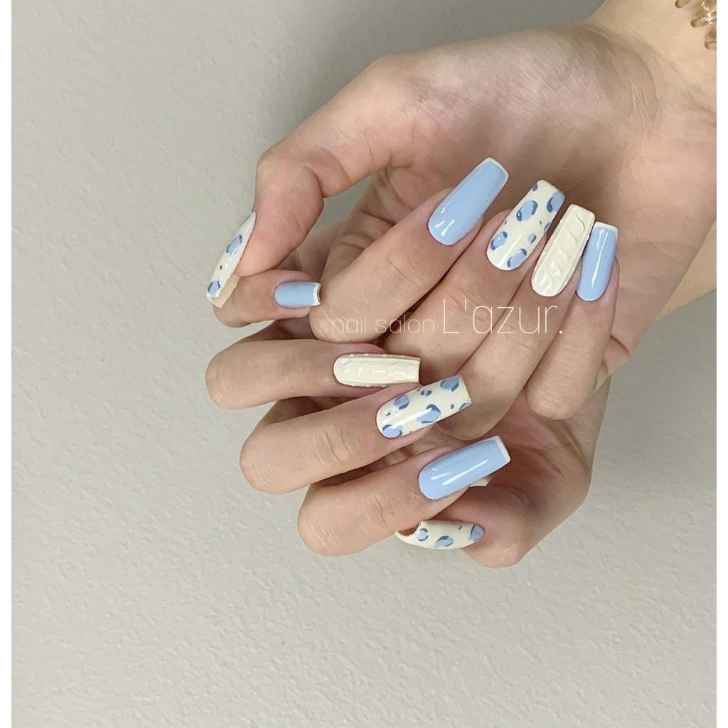 で￠ False nail patch baby blue leopard sweater manicure long Little Red Book  same dress arm | Shopee Philippines
