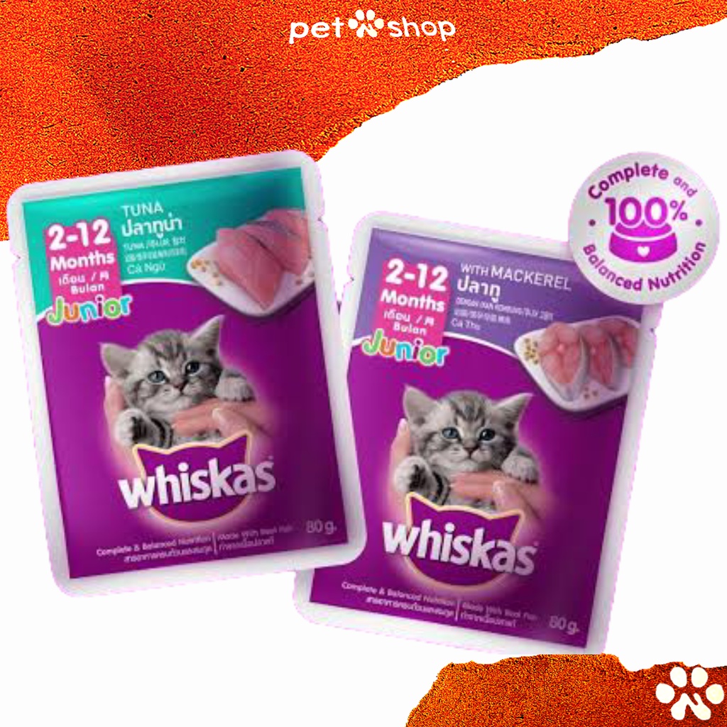 Whiskas JUNIOR Cat Wet Food Mackerel and Tuna Shopee Philippines