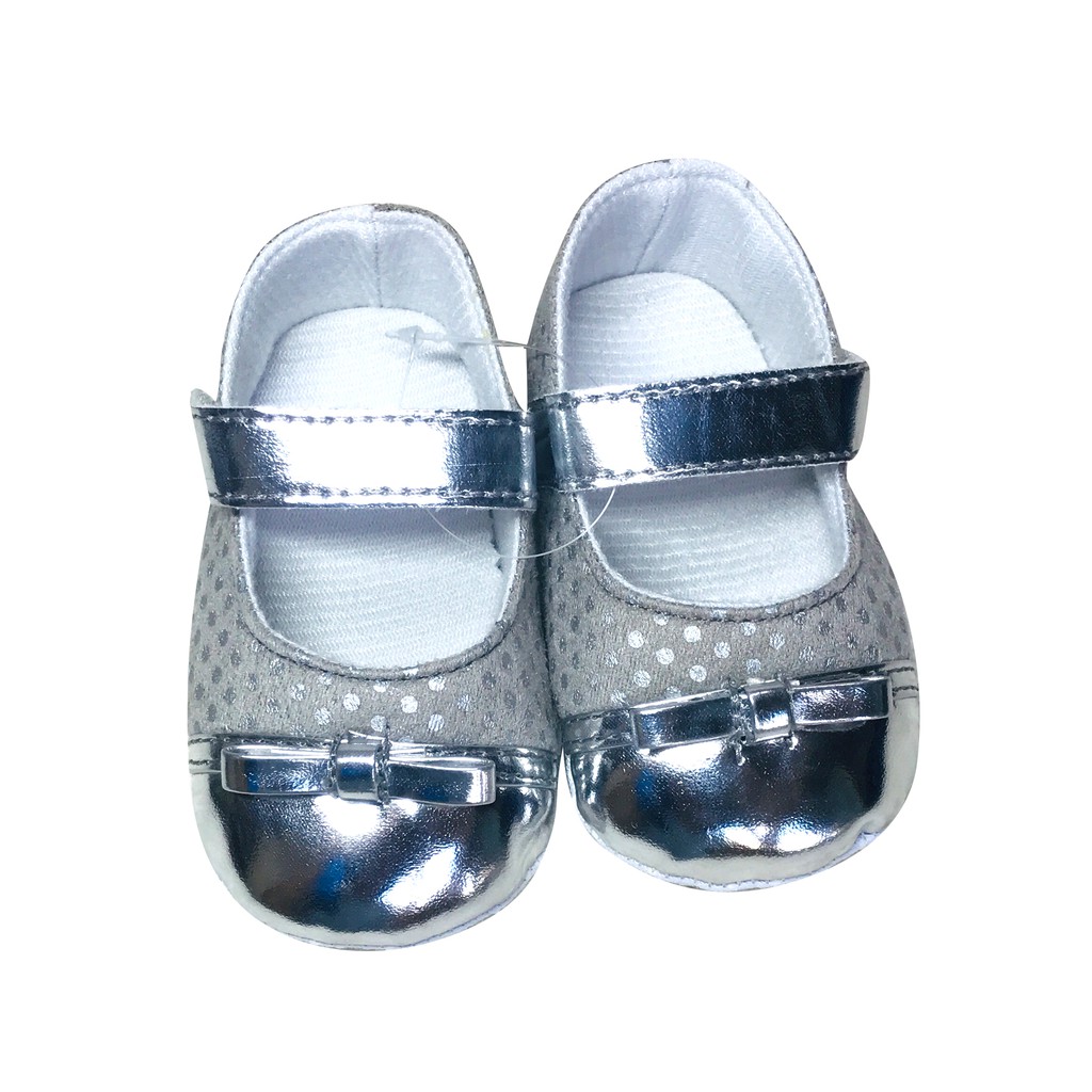 silver baby shoes