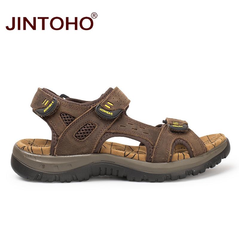 Fashion Men Genuine Leather Shoes Male Sandals Summer Beach Leather ...