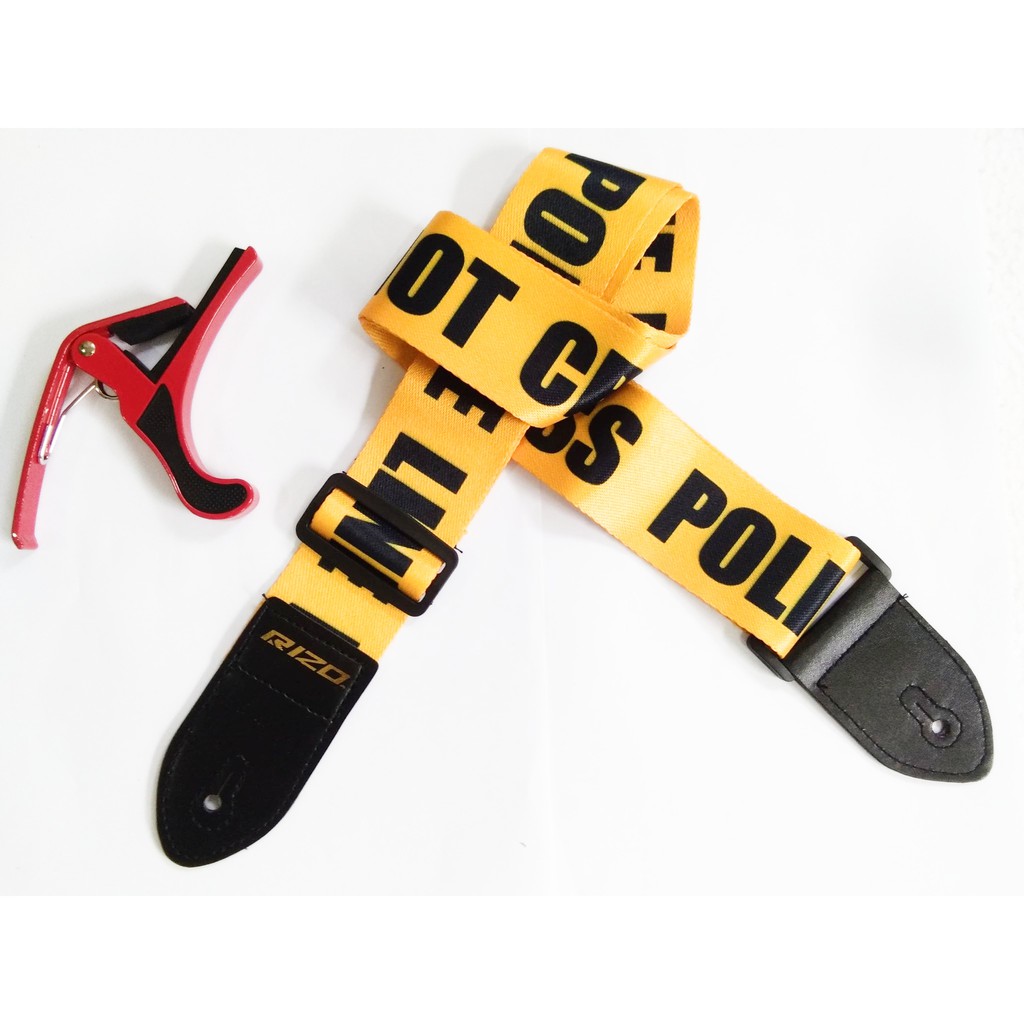 Police Line Guitar Strap Acoustic Electric Guitar With Free Capo
