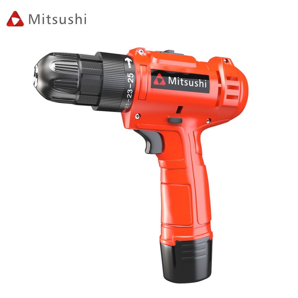 Mitsushi Cordless Drill Driver 12v Double Speed With 2 Li Ion Batteries And Free Accessories Kit 