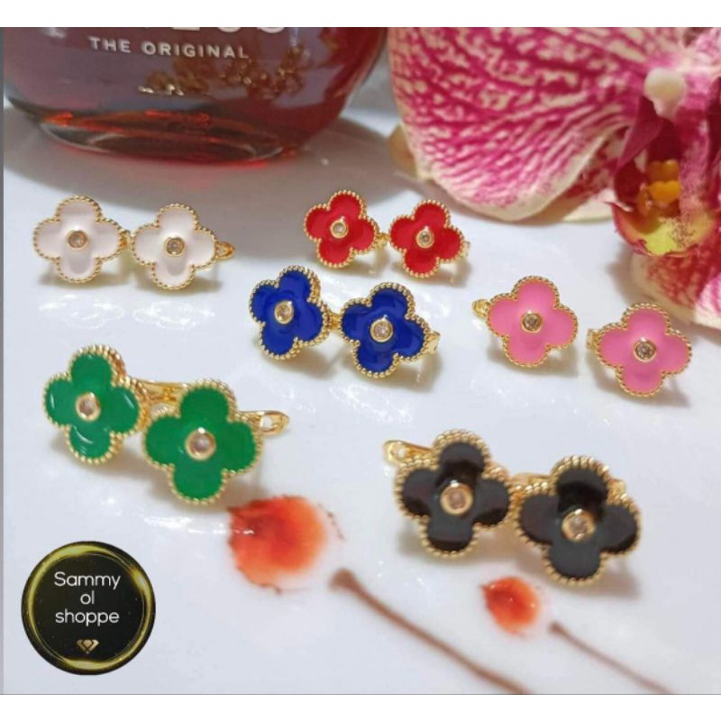 (SOS)vca four leaf clover bangkok 14k gold clip earring with stone