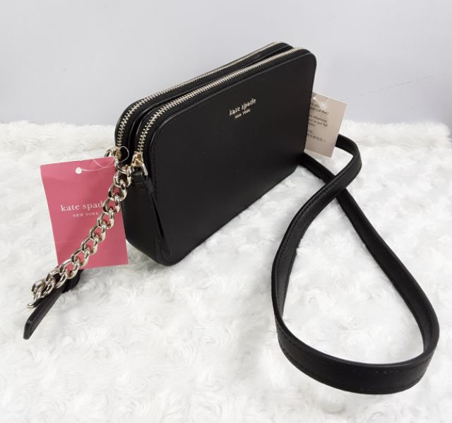 Kate Spade Cameron Double Zip Small Crossbody Leather Chain Bag-BLACK |  Shopee Philippines