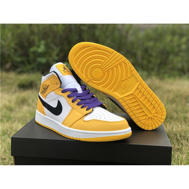 purple yellow white jordans