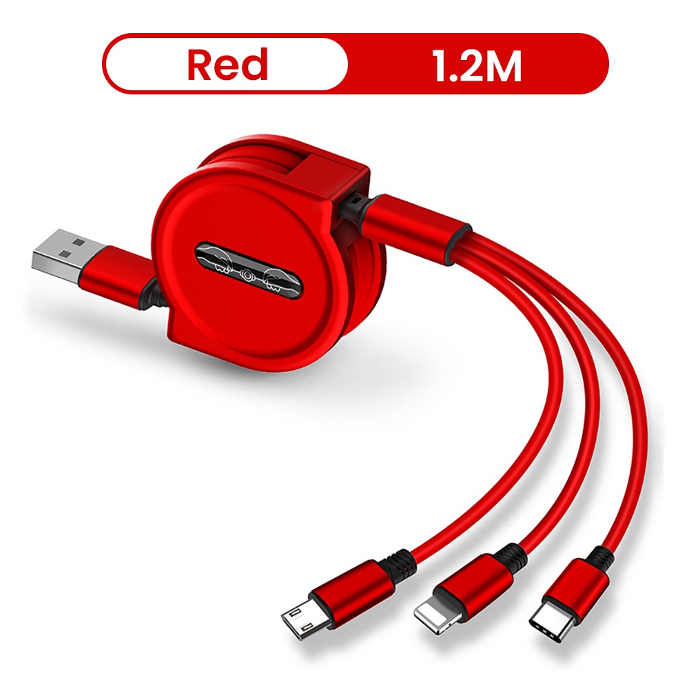 120cm 3 In 1 USB Charge Cable For iPhone 12 Micro USB Type C Cable