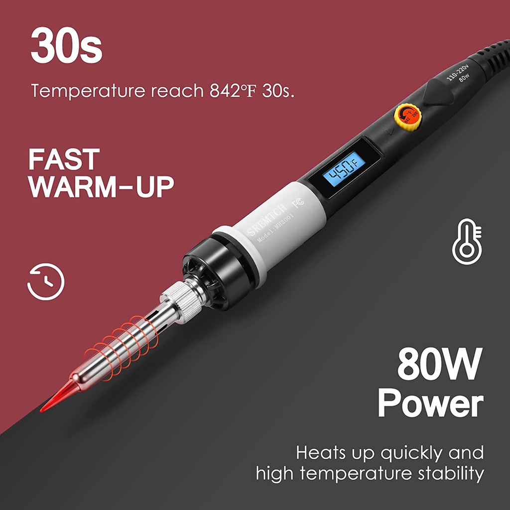 80W Precision Soldering Iron Kit, With LCD Display, Adjustable Temperature 200 ° F - 450 ° C, Welding Accessories