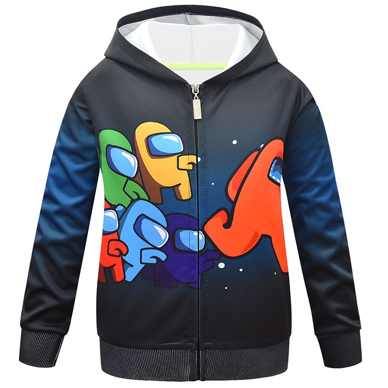 Boys Coat Among Us Black Long Sleeve Hoodie With Zipper Hooded Outwear