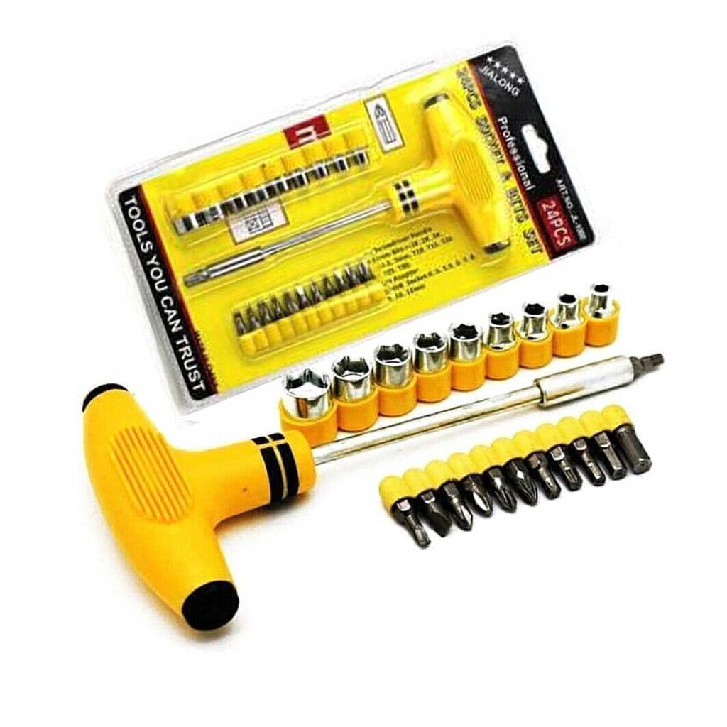 Screwdriver T-Wrench Hammer Socket Tool Shock Sock Socket Multifunction Set 24 In 1 Complete T-Wrench Tool Screwdriver Hammer Socket Shock Sock Socket Multifunction Motorcycle Car Complete Screwdriver Set Multifunction - Image 4