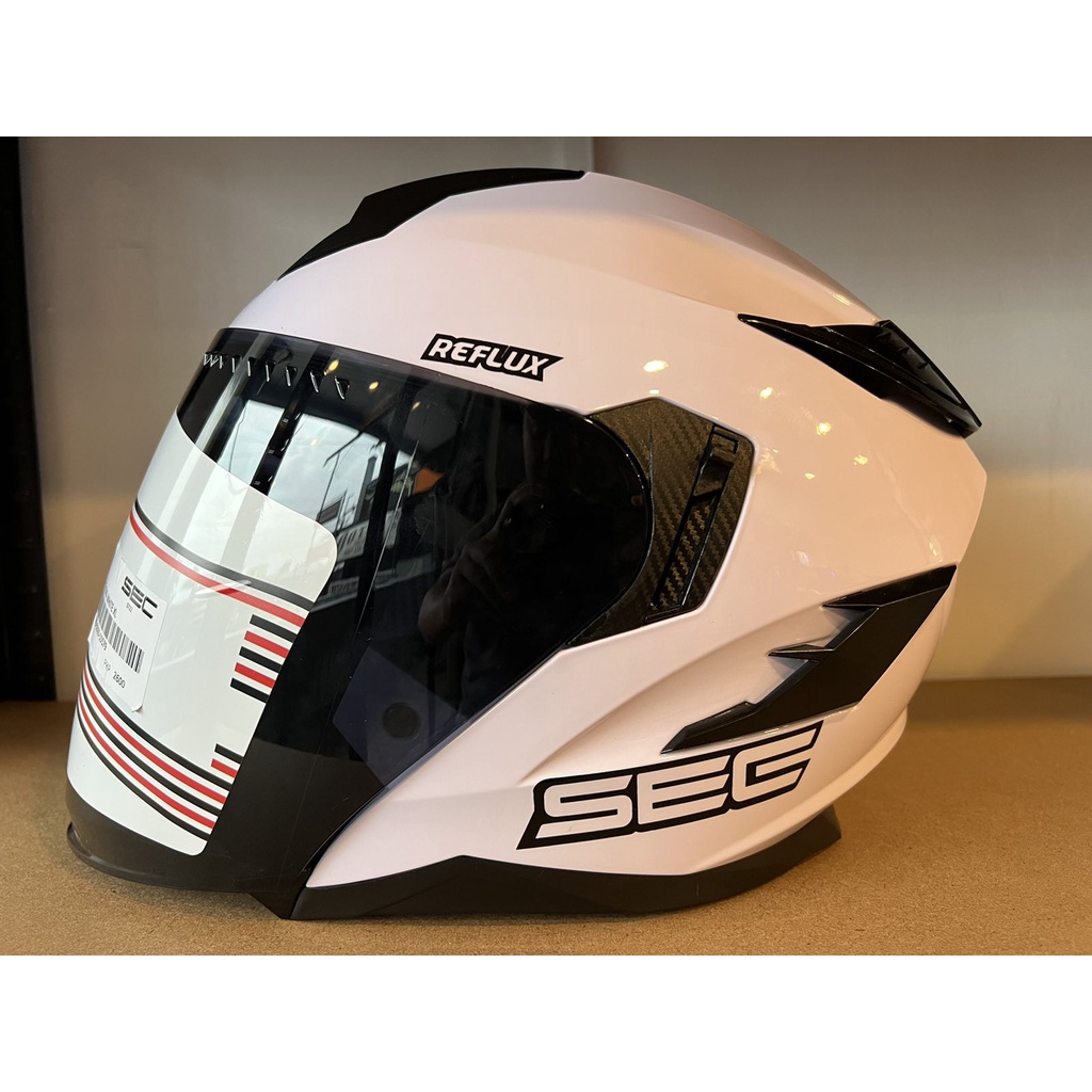 SEC Reflux Half Face Dual Visor Helmet Gloss White 5328 ICC and DOT
