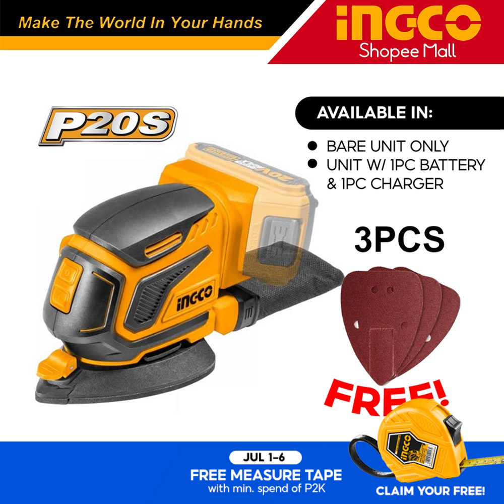 Ingco CDSLI2051 LithiumIon Cordless Rotary Palm Sander Sheet Wood