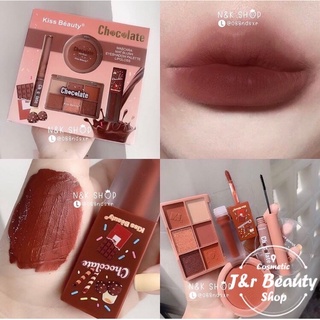 J&r Kiss Beauty Chocolate 4in1 Makeup Set Matte Lip Gloss & Matte Blush & Eyeshadow Palette &Mascara