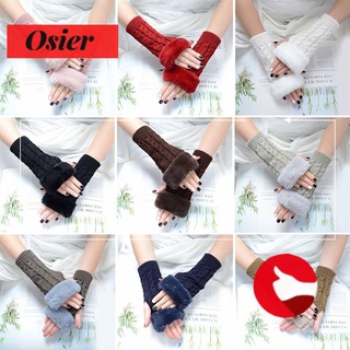 OSIER Soft Knitted Students Warm Gloves Stretchy Writing Typing Fingerless Gloves Faux Fur Winter Touchscreen Gloves Thumb Hole Mittens