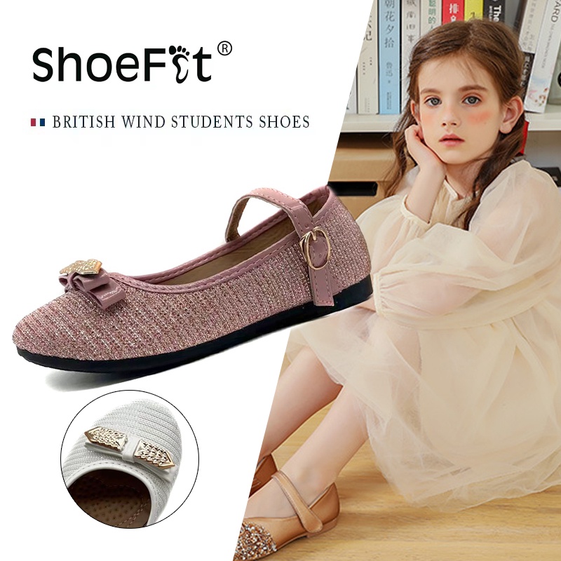ShoeFit 4 Colors Glitter Fabric British Kids Princess Shoes Girls Black School BA51507 24-29 COD #5