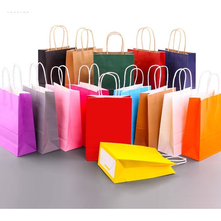 12 Pcs Plain Kraft Paper Bag Handle bag Color Gift bag Hand bag ...